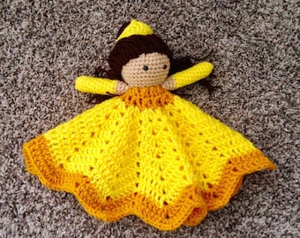 Crochet Belle princess lovey, security blanket, doll, baby shower