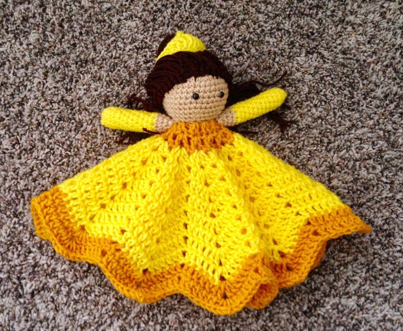 Crochet Belle princess lovey, security blanket, doll, baby shower image 1