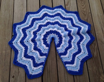 Crochet blue, light blue, and white Christmas tree skirt