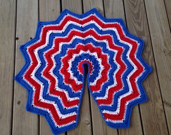 Crochet Kansas, Louisiana Tech, SMU, Blue Jays, Phillies, Cubs, red white and blue Christmas tree skirt