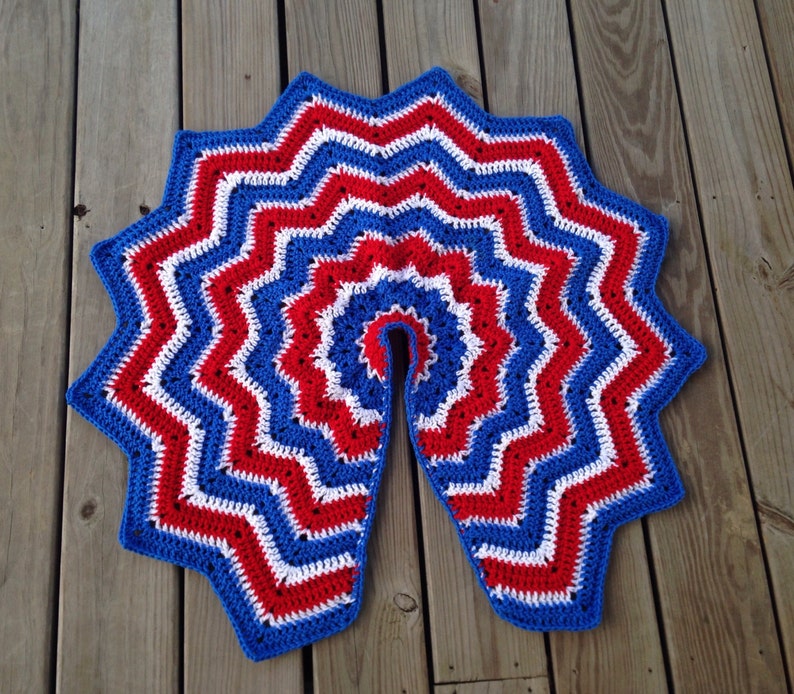 Crochet Kansas, Louisiana Tech, SMU, Blue Jays, Phillies, Cubs, red white and blue Christmas tree skirt image 1