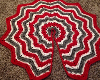Crochet Houston Cougars, UNLV, Ohio State red and grey Christmas tree skirt