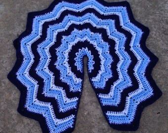 Crochet light blue, navy blue, and white UNC Tarheels Christmas tree skirt