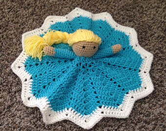 Crochet Elsa princess lovey, Frozen, security blanket, doll, baby shower