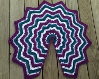 Crochet plum purple, teal, white Christmas tree skirt