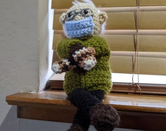 Crochet Bernie Sanders doll, figurine, inauguration mittens