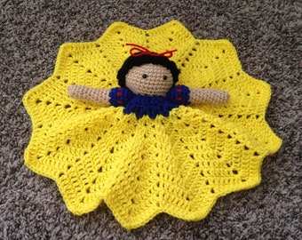 Crochet Snow White princess lovey, security blanket, doll, baby shower