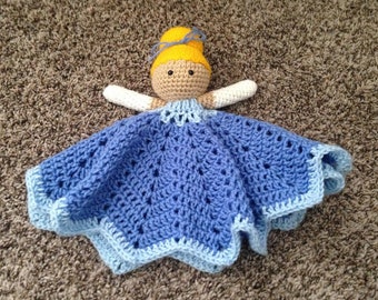Crochet Cinderella princess lovey, security blanket, doll, baby shower