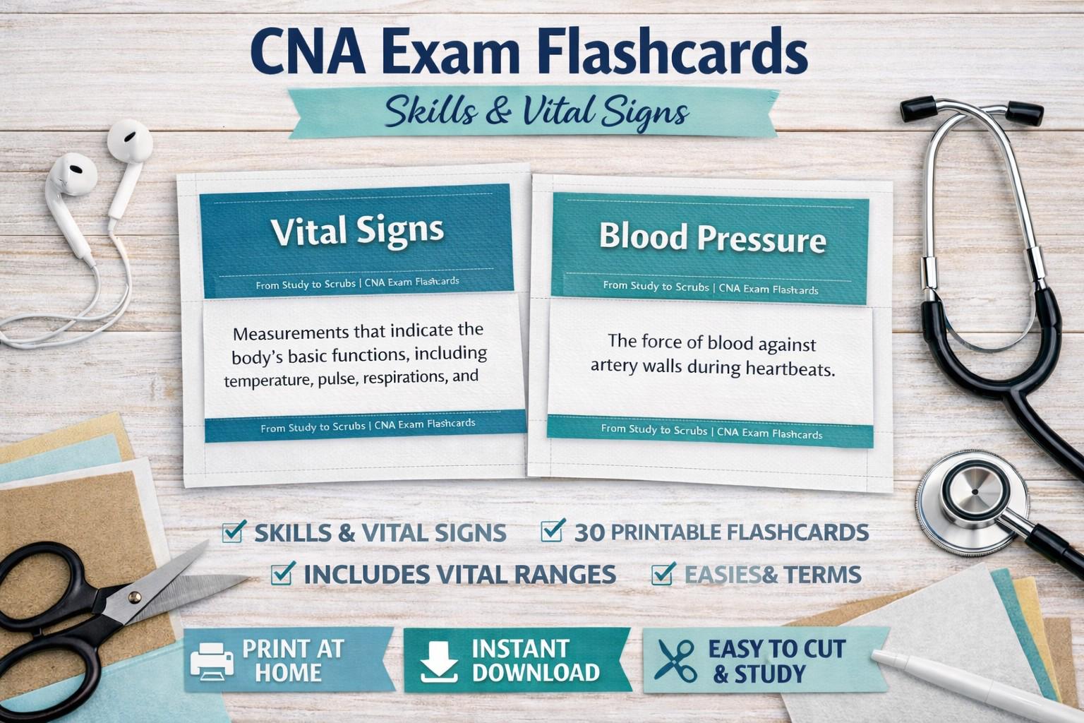 CNA Skills & Vital Signs Flashcards Printable - Etsy