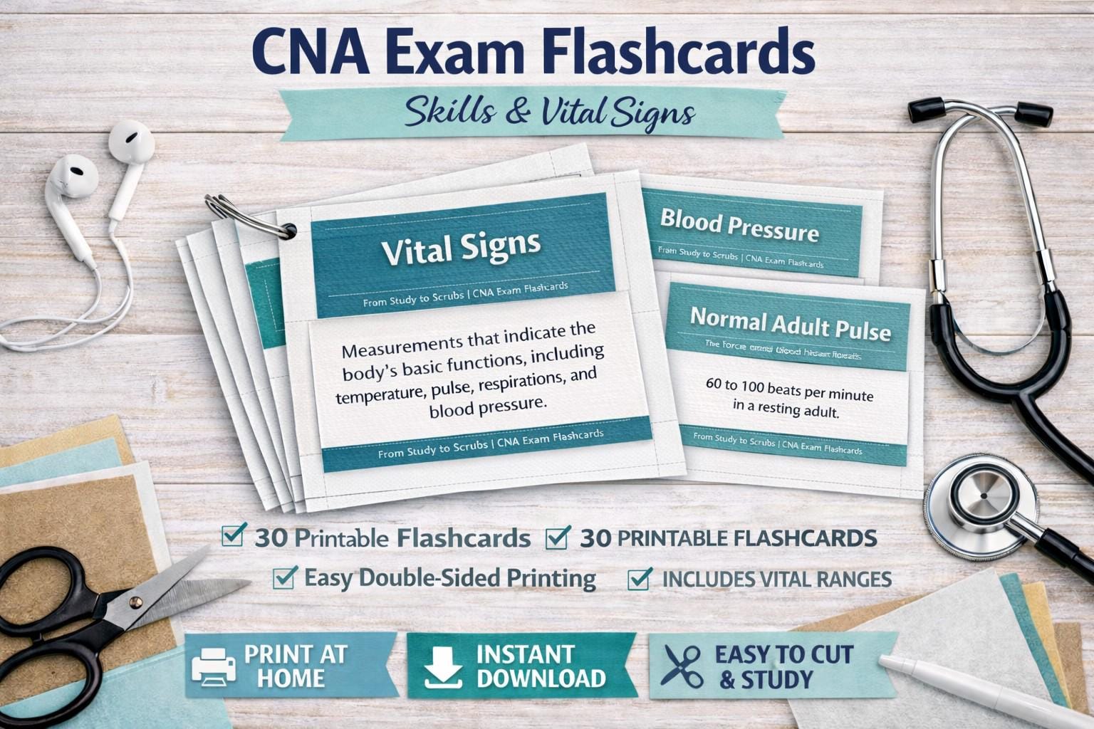 CNA Skills & Vital Signs Flashcards Printable - Etsy