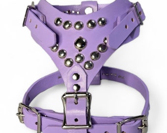 Small Leather Dog Harness with Circle Studs (Lilac/Light Purple/Violet)
