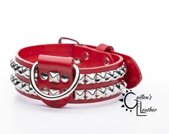 1.5 Inch Wide (Chrome Pyramid Studs) Leather Dog Collar