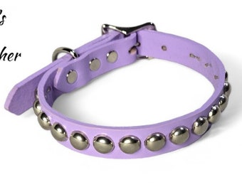 5/8 Inch Wide Lilac Leather Dog Collar with Circle Studs