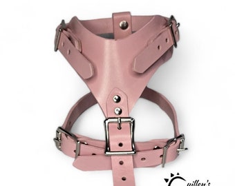 Small Plain Leather Dog Harness (Light Pink)