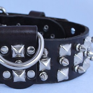 2 Inch Wide (Chrome Studs and Small Spikes) Leather Dog Collar