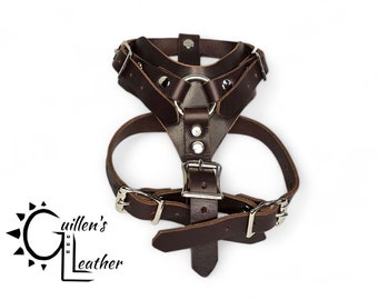 Small Leather Dog Harness with Ring (Brown)