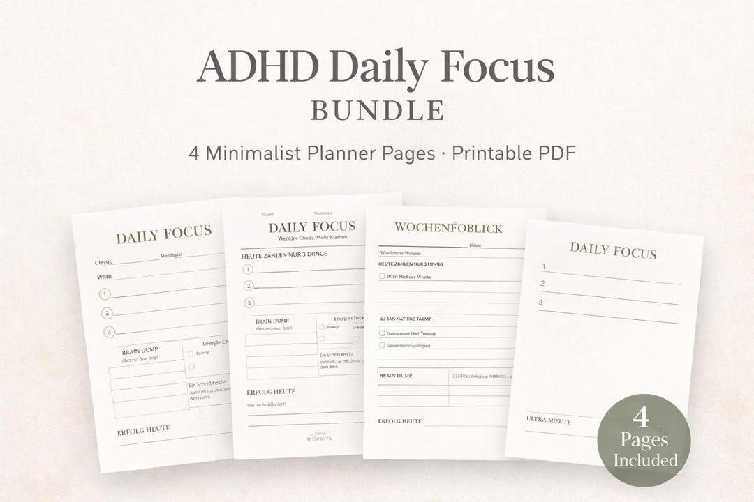 ADHD Daily Focus Bundle Printable / Minimalist ADHD Planner PDF / 4 ...