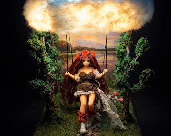 Led-nachtlampje Enchanted Forest Fairy Diorama – Handgemaakte wolklamp met schommel