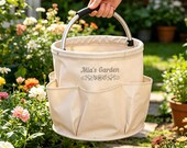 Personalized embroidered gardening bag, nameable gardening tool storage basket, a unique gift for women, a must-have for plant enthusiasts.