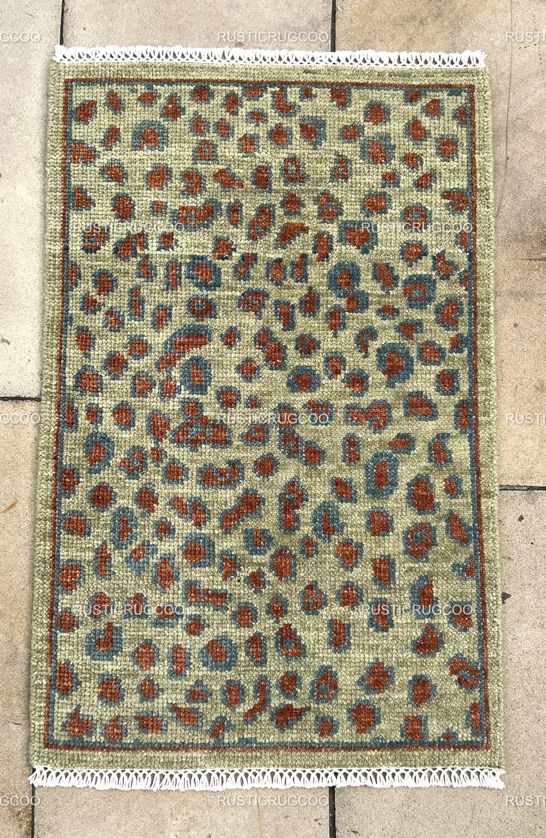 Green Abstract Animal Print Handmade Wool Area Rug Modern Eclectic Rust ...