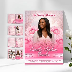 Obituary Funeral Program Template Celebrating Life Template Memorial Canva Funeral Programe Memorial Order Of Service Funeral Template Pink