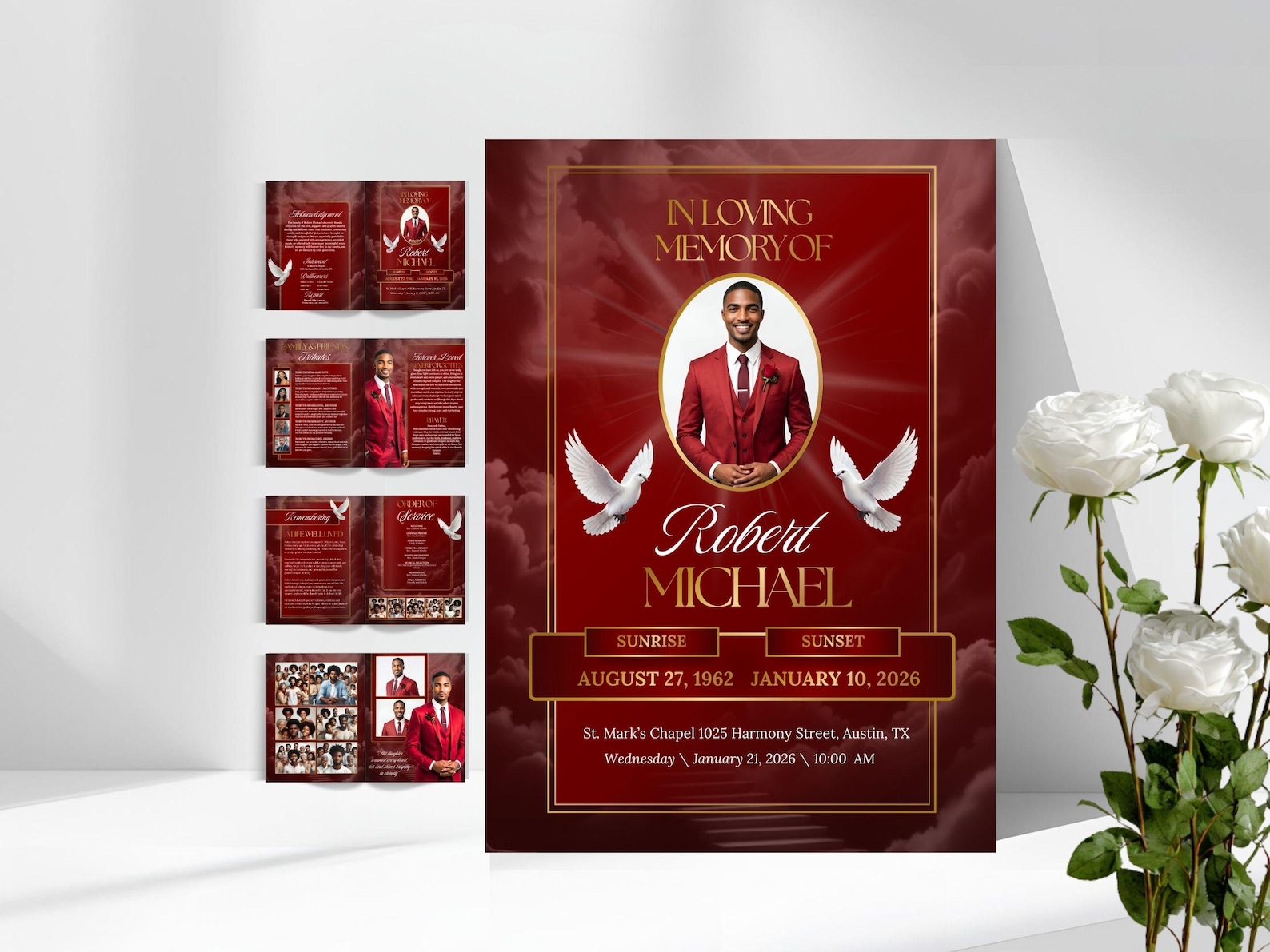 Obituay Programs Obituary Printable Funeral Program Template Red Funeral Celebration of ...