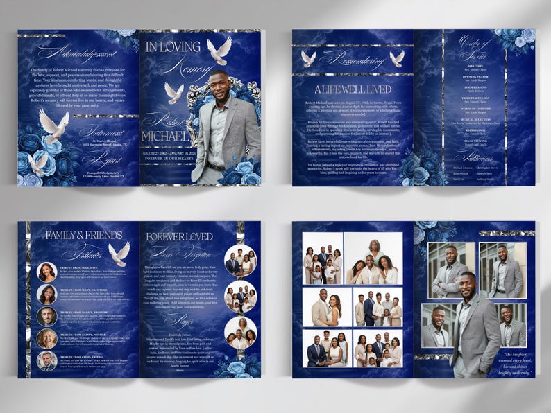 Obituay Programs Digital Download Funeral Program Printable Obituary Template Editable ...