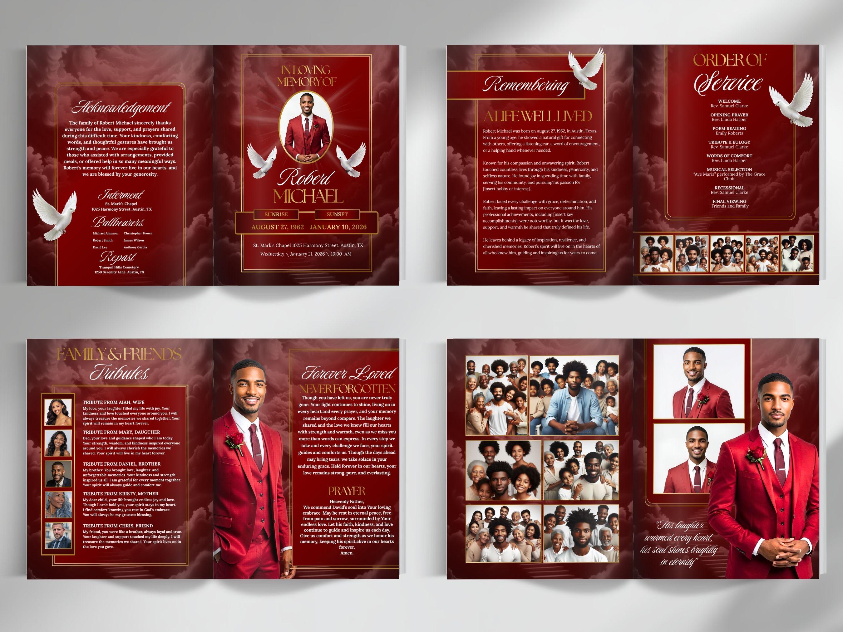 Obituay Programs Obituary Printable Funeral Program Template Red Funeral Celebration of ...