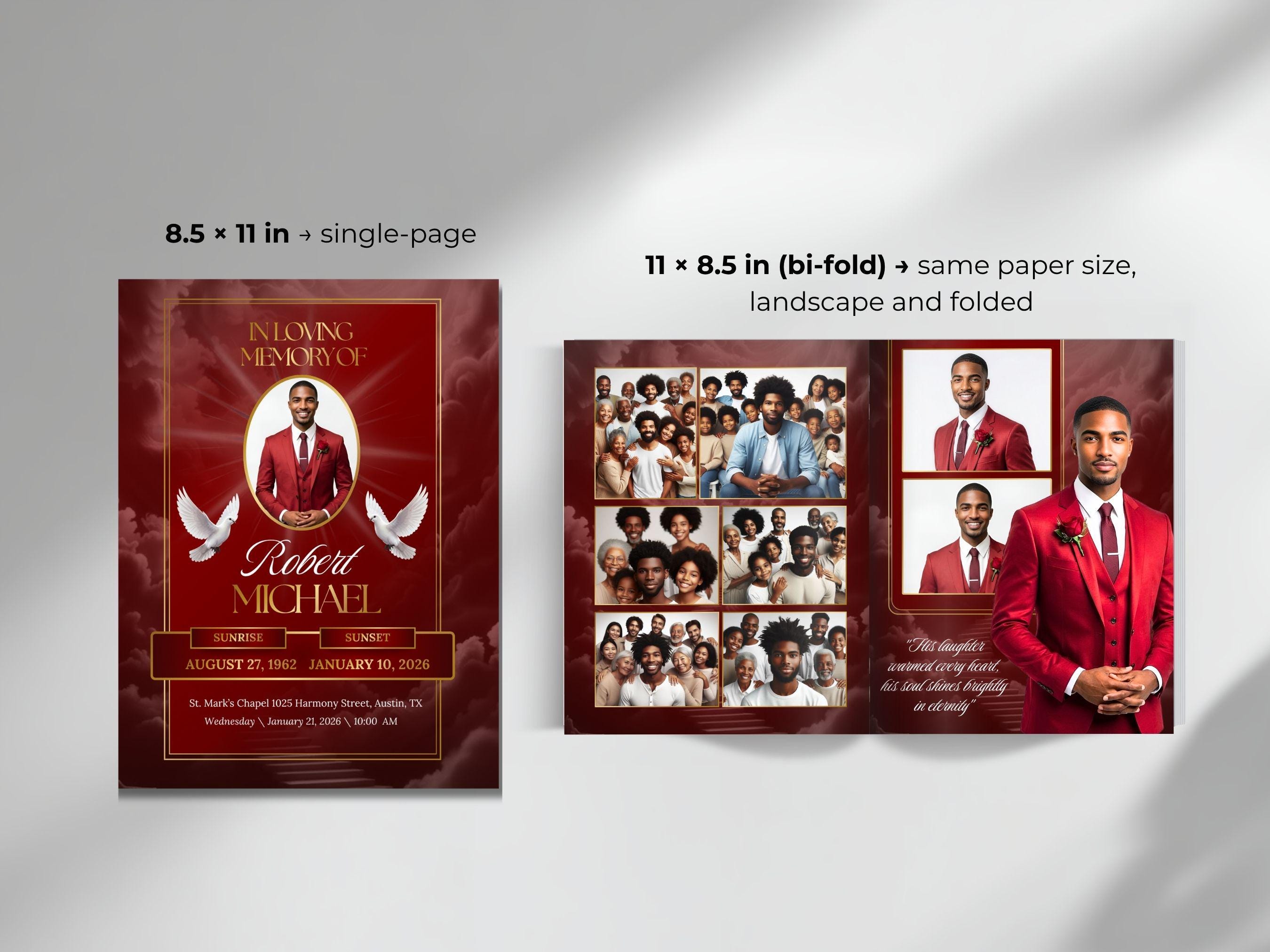 Obituay Programs Obituary Printable Funeral Program Template Red Funeral Celebration of ...