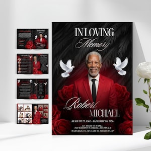Funeral Program Printable In Loving Memory Of Obituary Printable Funeral Program Template Memorial Booklet Obituary Funeral Template Red