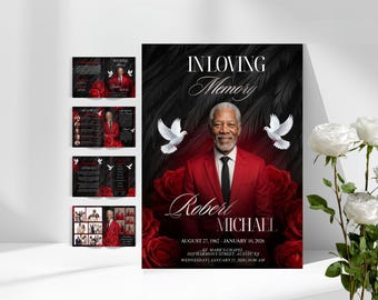 Funeral Program Printable In Loving Memory Of Obituary Printable Funeral Program Template Memorial Booklet Obituary Funeral Template Red