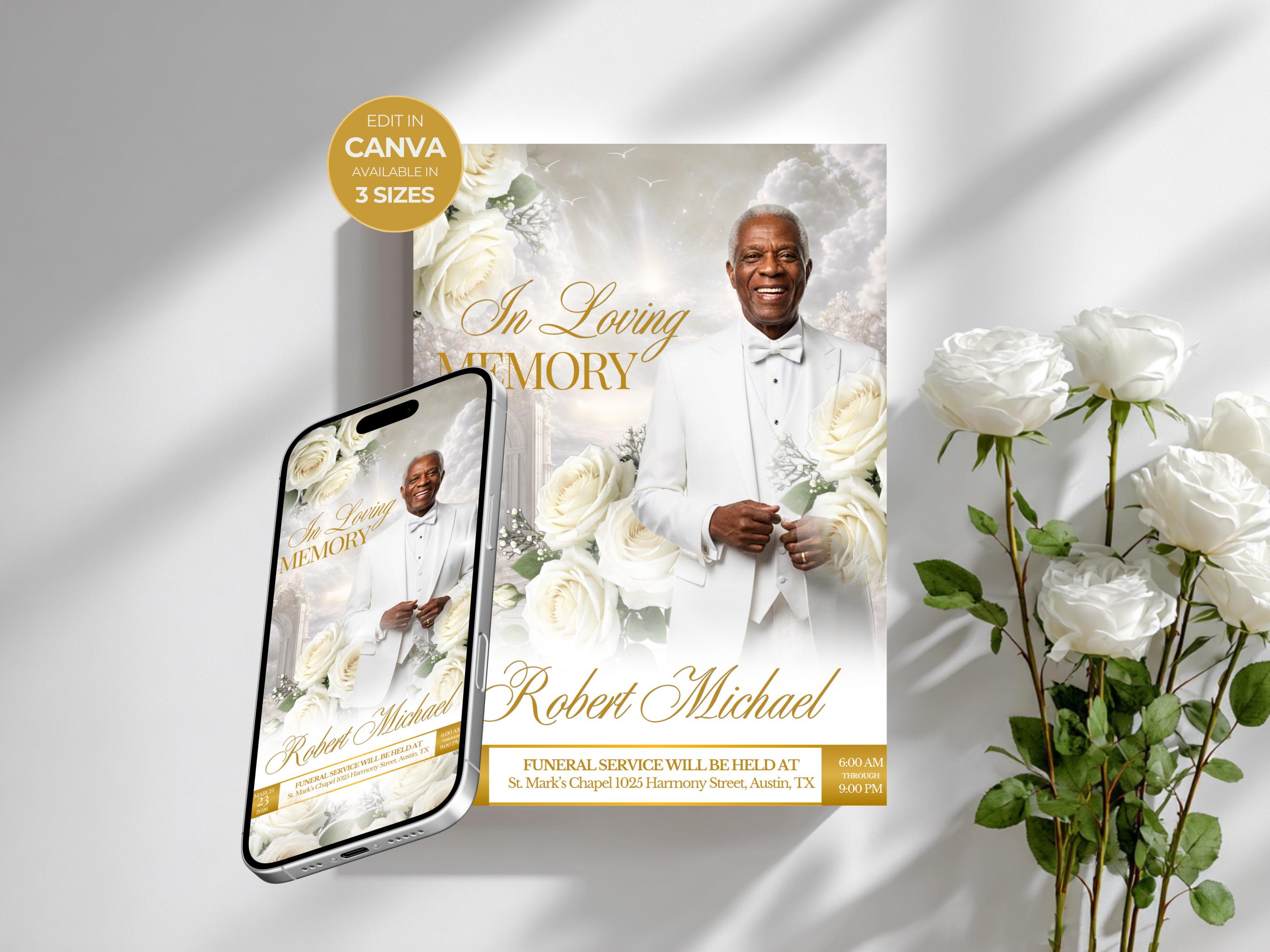 Funeral Invitation Template Memorial Invite Funeral Announcement Flyer ...