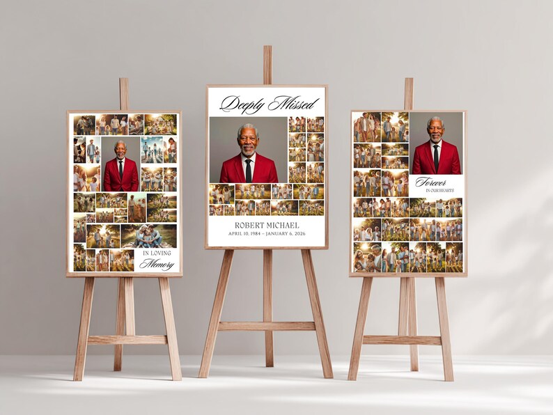 Funeral Memorial Poster Funeral Welcome Sign Funeral Collage Template ...