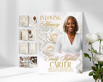 Celebration Of Life Funeral Program Canva Template Obituary Funeral Template Gold In Memory Of Program Bifold Funeral Printable Obituary