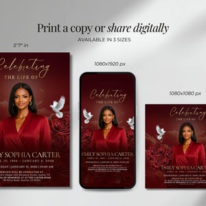 Funeral Template Red Funeral Invited Memorial Funeral Invite Funereal Memorial Cards Celebrate Life Funereal Services Template Funeral Red image 7