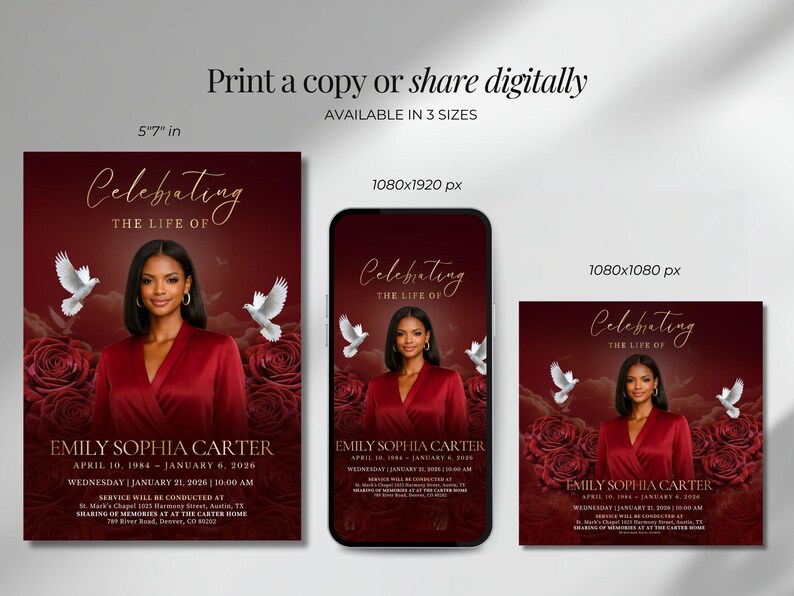 Funeral Template Red Funeral Invited Memorial Funeral Invite Funereal Memorial Cards Celebrate Life Funereal Services Template Funeral Red image 7