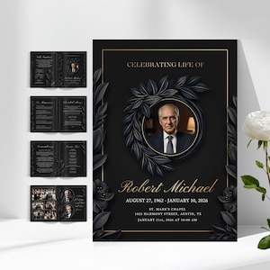 Dödsannons utskrivbar begravningsmall Program Dödsannonsmall Canva Minnesannonser Ordningsorder Mallar för livsfirande