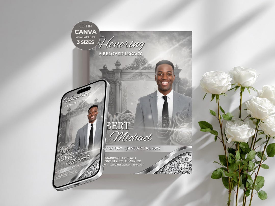 Memorial Invite Funeral Announcement Deceased Memorial Booklet Canva ...