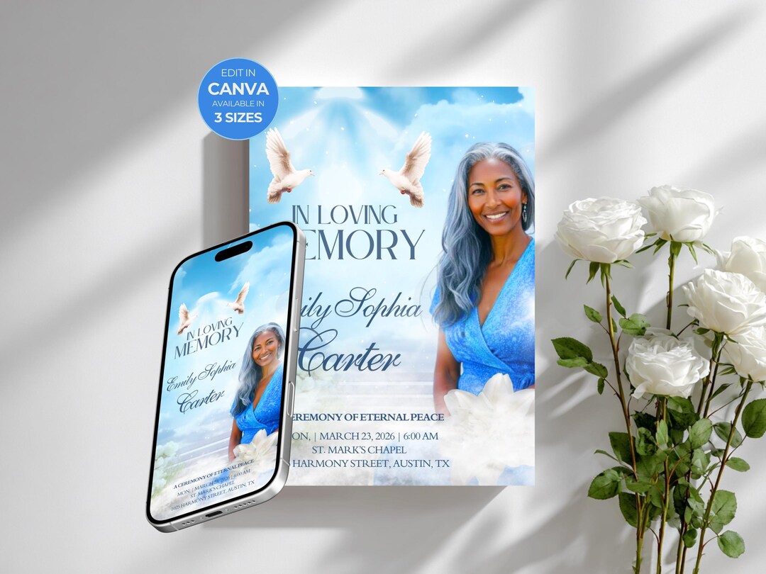 Editable Funeral Cards Canva Memorial Template Digital Funeral Invite ...