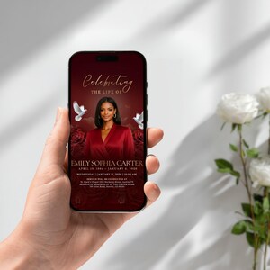 Funeral Template Red Funeral Invited Memorial Funeral Invite Funereal Memorial Cards Celebrate Life Funereal Services Template Funeral Red image 3
