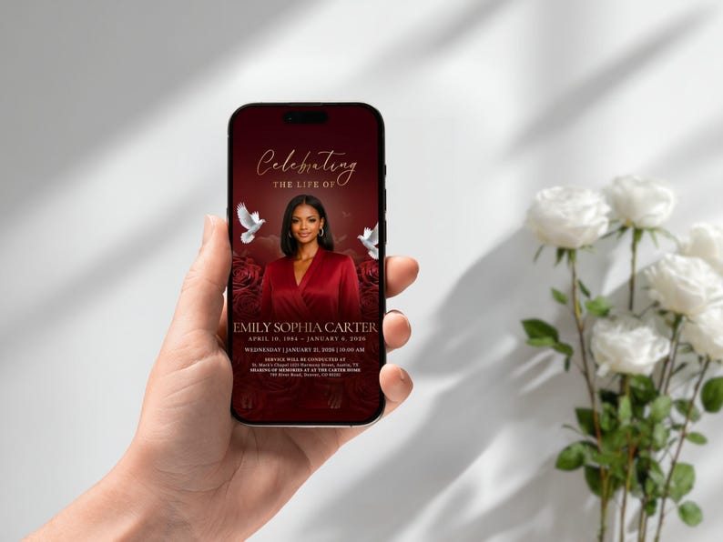 Funeral Template Red Funeral Invited Memorial Funeral Invite Funereal Memorial Cards Celebrate Life Funereal Services Template Funeral Red image 3