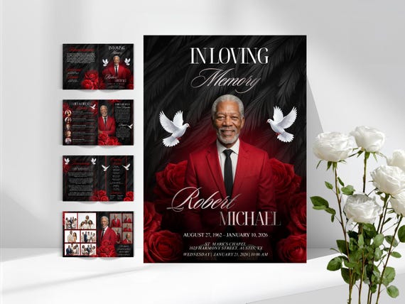Funeral Program Printable In Loving Memory Of Obituary Printable Funeral Program Template Memorial Booklet Obituary Funeral Template Red