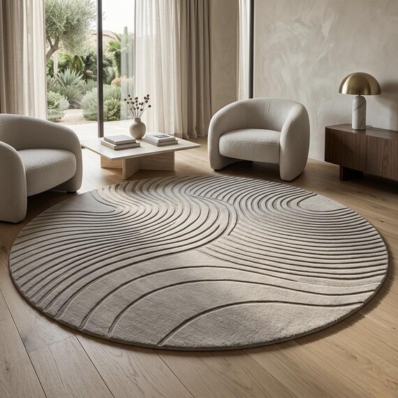 Hand Tufted Rug, Mid Century Modern Area Carpet, Retro 70s Abstract Living Room Decor, Boho Aesthetic Large Floor Rug, Bedroom Accent Rug