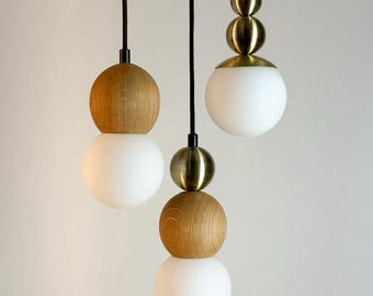 Lampada a sospensione in ottone e legno – Lampada a sospensione scandinava moderna – Lampada da soffitto in legno fatta a mano