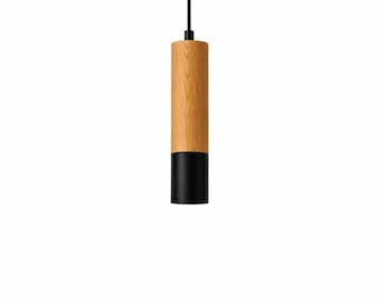 Lampada a sospensione cilindrica in rovere realizzata a mano – Lampada da soffitto minimalista in stile scandinavo