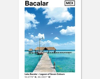 Bacalar Lagoon, Mexico – Travel Photography Print | Beach Jetty & Thatched Cabana