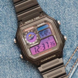 Custom Casio Royale AE1200 "Area 51 - UFO Edition" Gradient Mod, Sunset Inspired Digital World Time Watch Dusk Fade