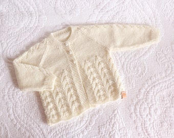 READY TO SHIP Hand knitted Cream Baby Cardigan with lace design