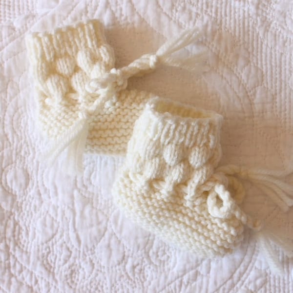 PIPPA Hand knitted Bubble Booties for Baby Boy or Girl NB to 12M Made to Order Custom Colour