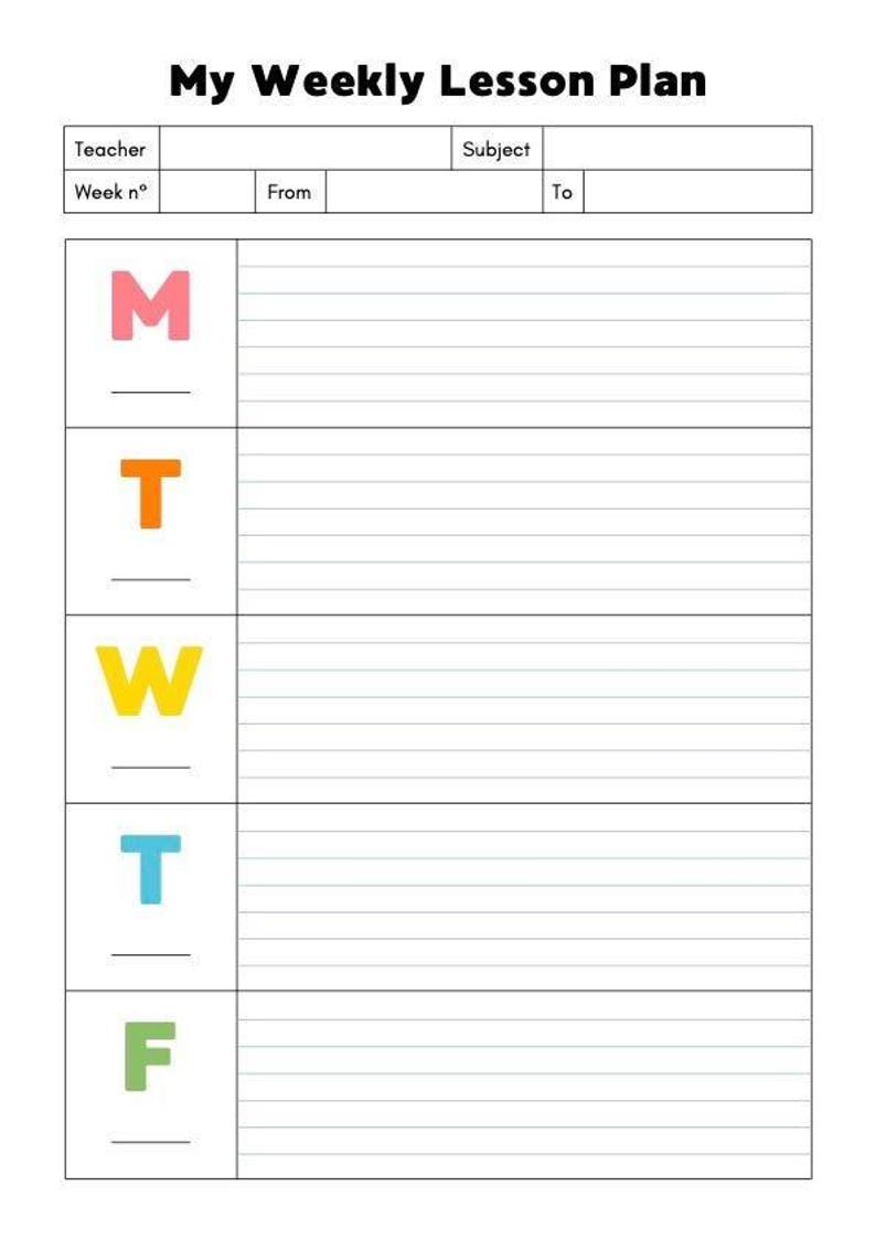 Teacher Lesson Plan for the Week - Etsy